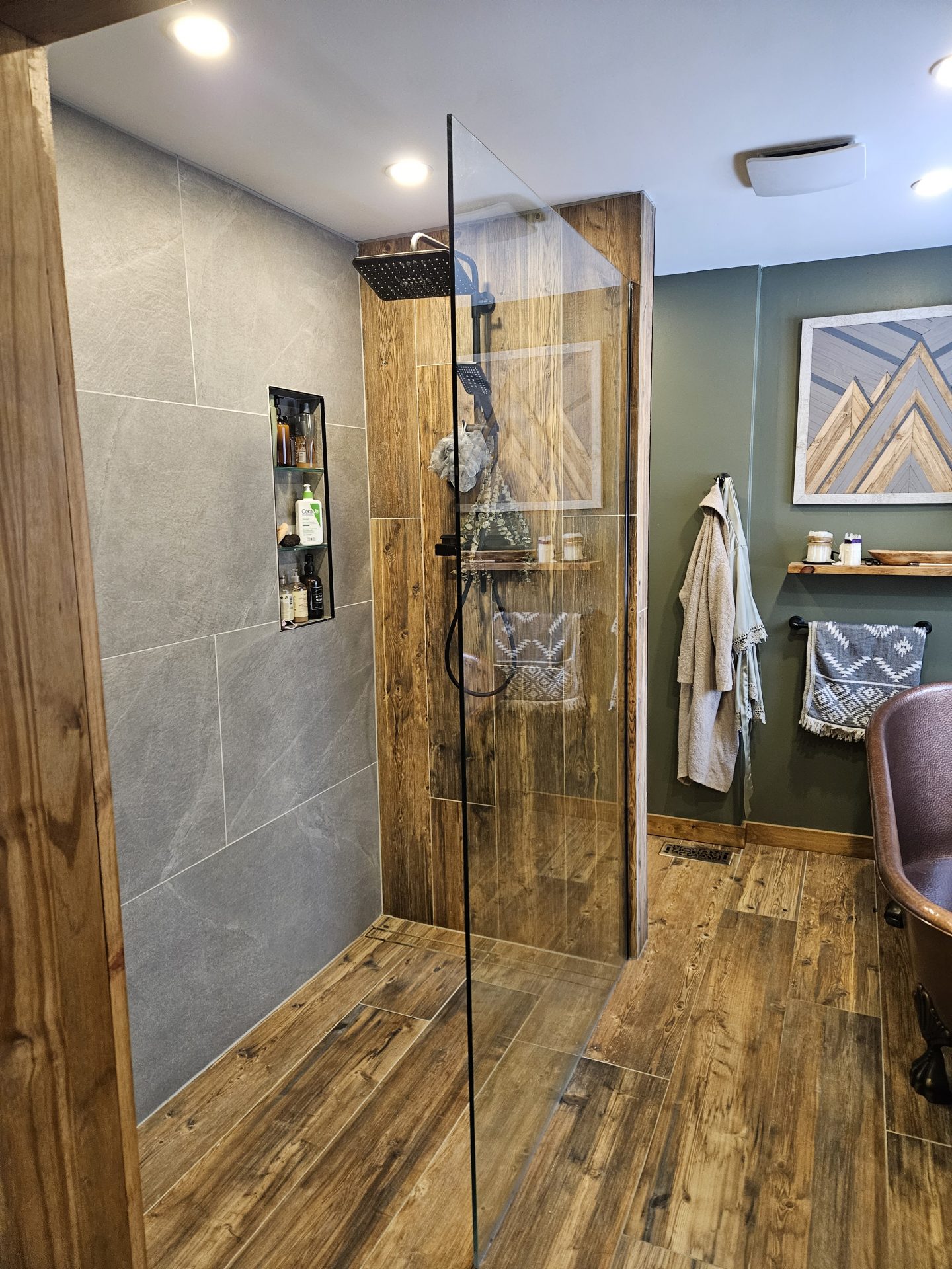 Modern bathroom with glass walk-in shower
