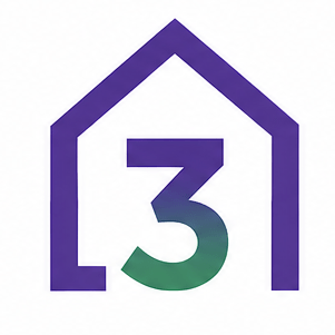 Purple house outline with number three inside