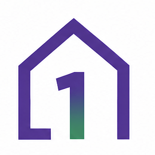 Purple house outline with number one inside
