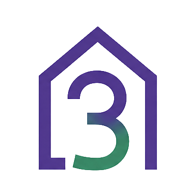 Stylized house outline with number three inside